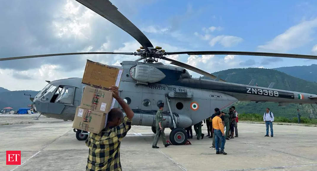 Air Force Helicopters Deliver Essential Items to Remote Areas of Rain-Battered Mandi