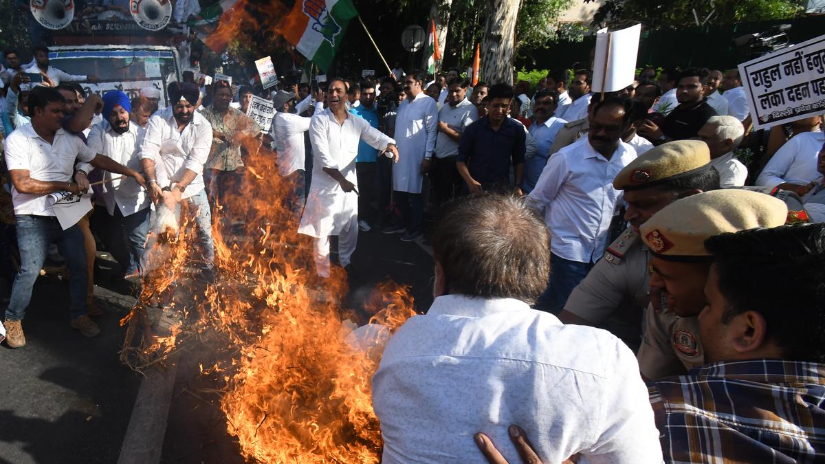 Congress Protests Against BJP Over Post Depicting Rahul Gandhi as Ravan