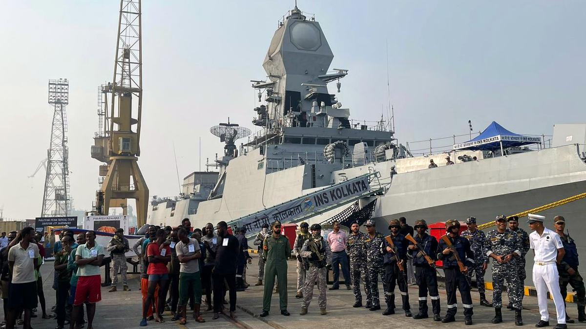 Indian Navy warship INS Kolkata returns to Mumbai with 35 apprehended pirates