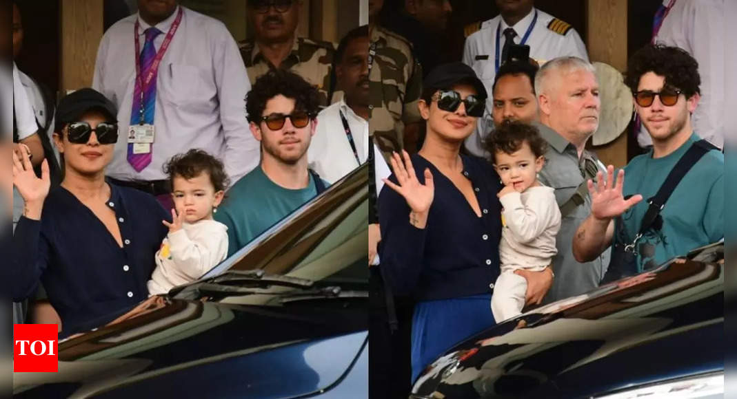 Malti Marie adorably waves at the paparazzi as Priyanka Chopra and Nick Jonas return to Mumbai post Holi celebrations