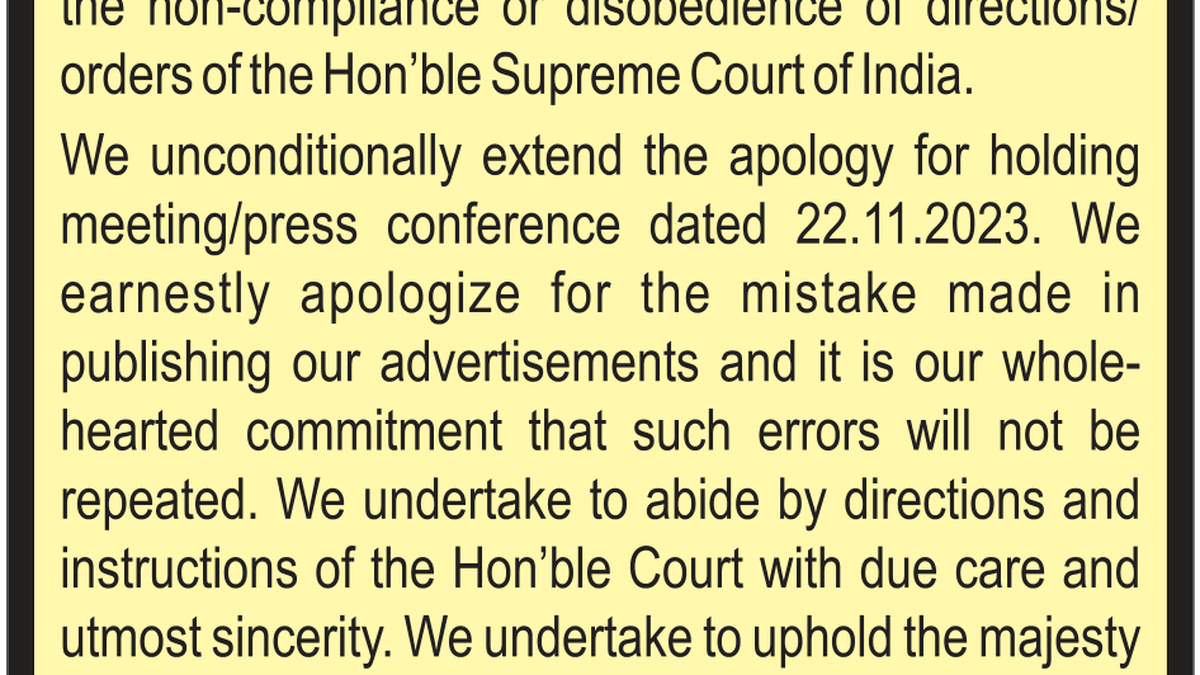 Patanjali Ayurved Issues Another Apology After Supreme Court’s Request